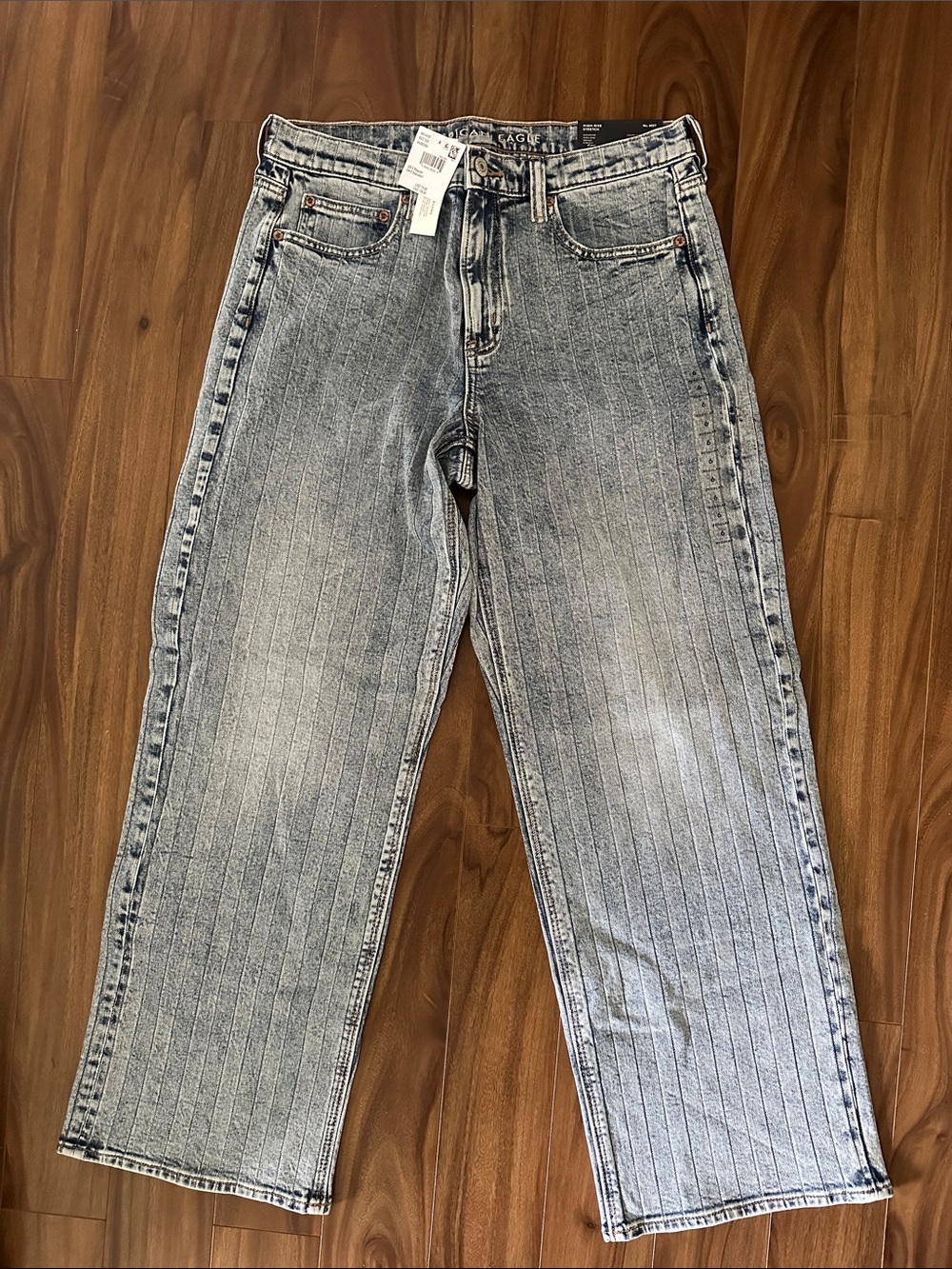 American Eagle Outfitters Light Gray Pinstripe Straight-Leg Jeans